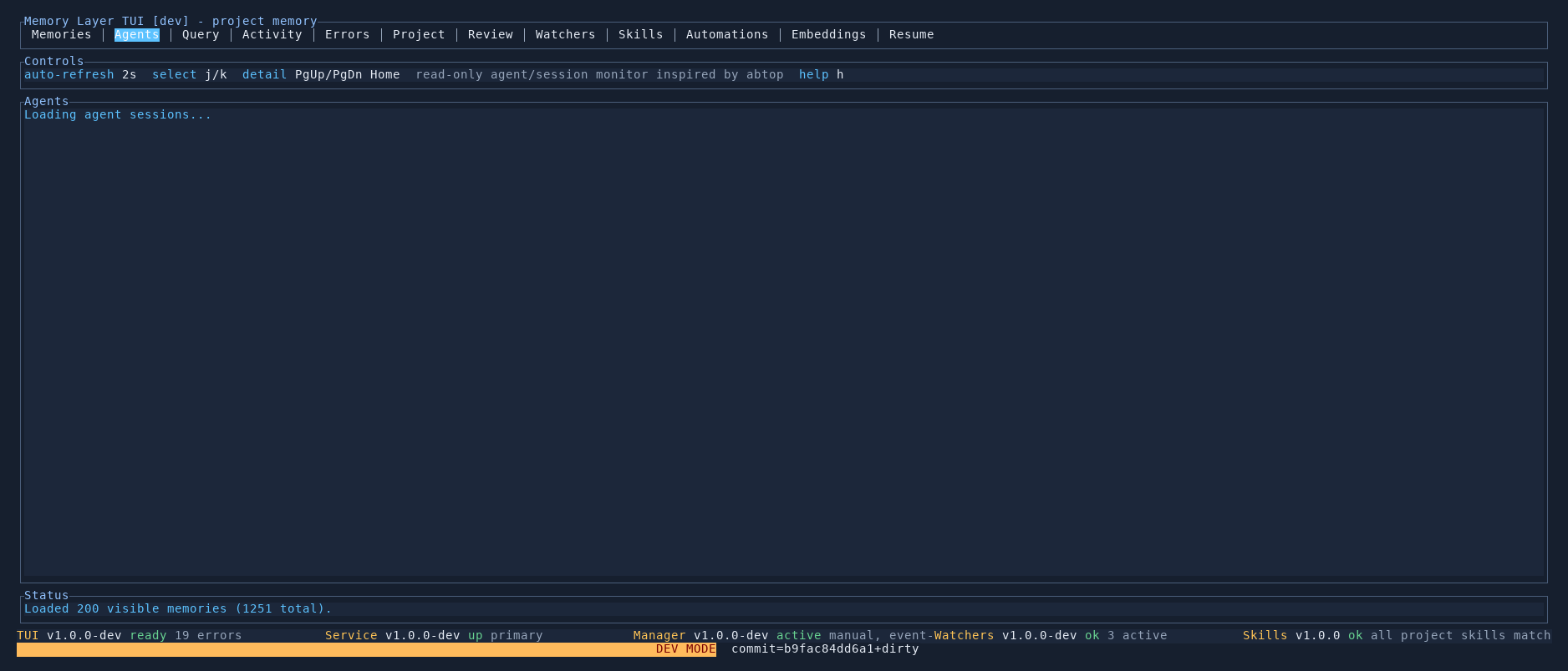 Memory Layer TUI Agents tab