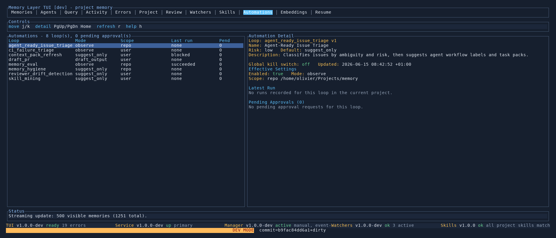 Memory Layer TUI Automations tab