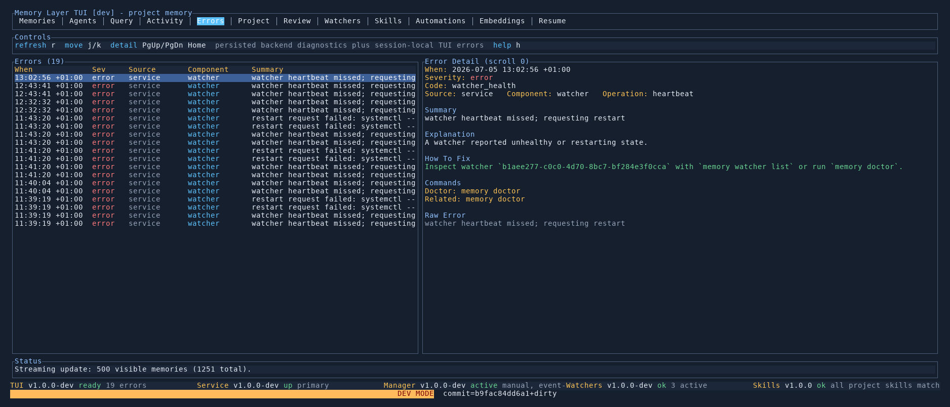Memory Layer TUI Errors tab