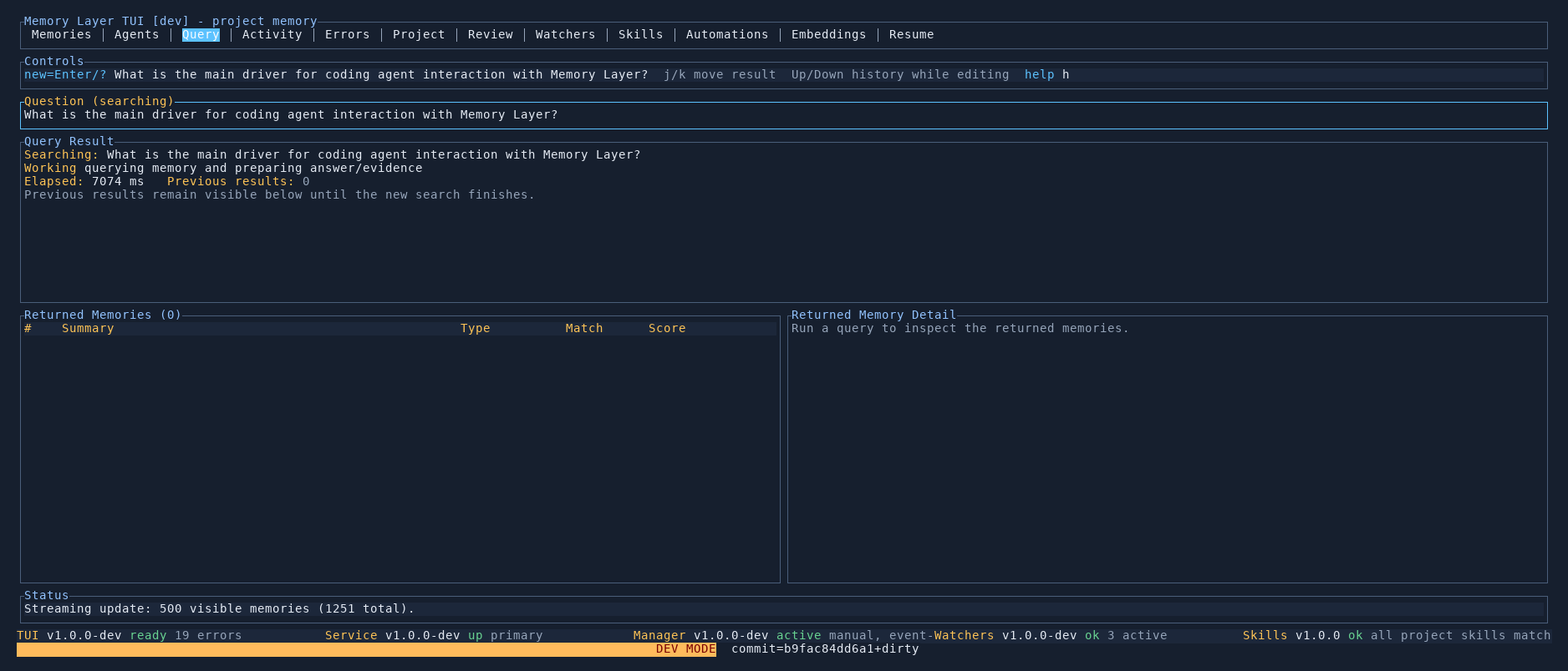 Memory Layer TUI Query tab